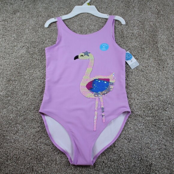 Carter's Girls Flamingo Swimsuit One-Piece Purple Flippable Sequins Size 14 NWT - Picture 4 of 5